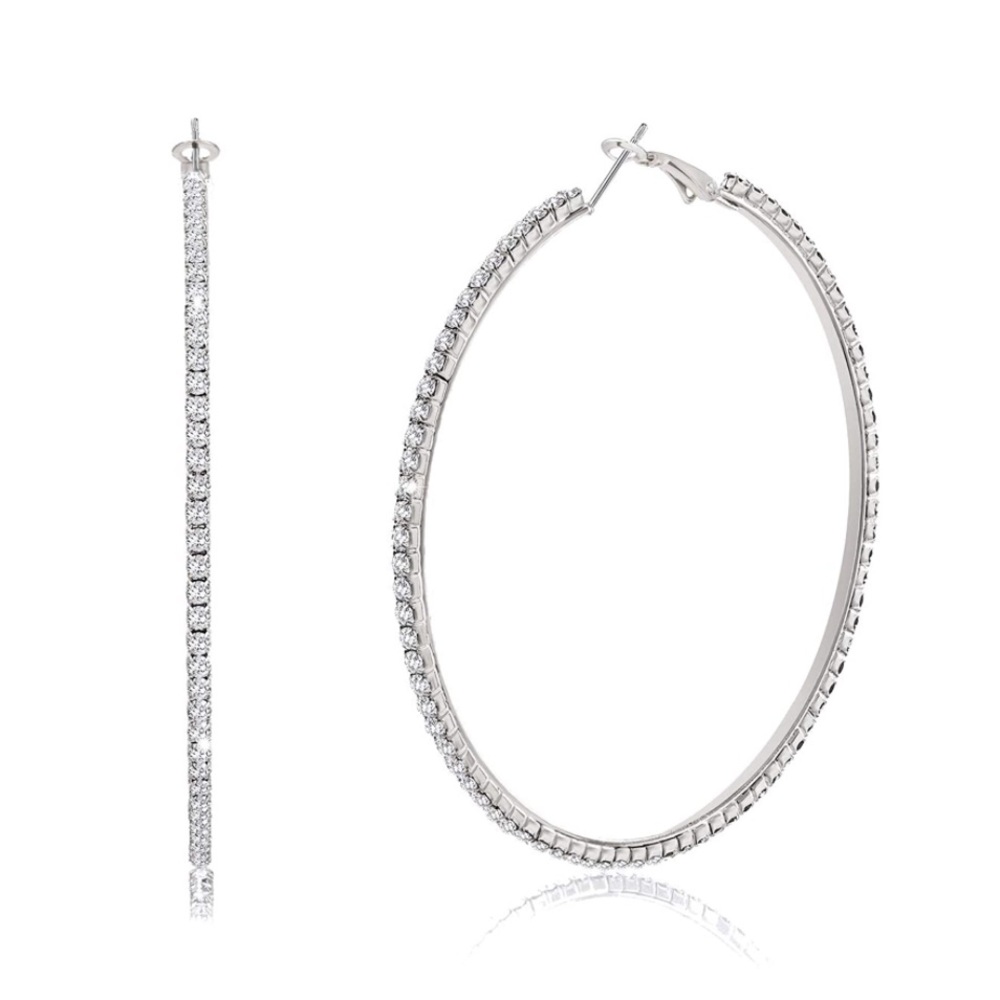 Rhinestone Hoop Earrings Silver